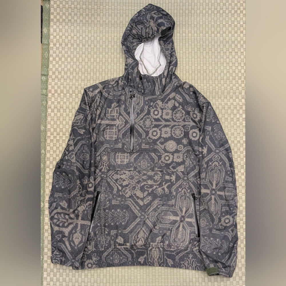Black Scale Half Zip Anorak Hooded Jacket Pattern Print Men's Size Large
